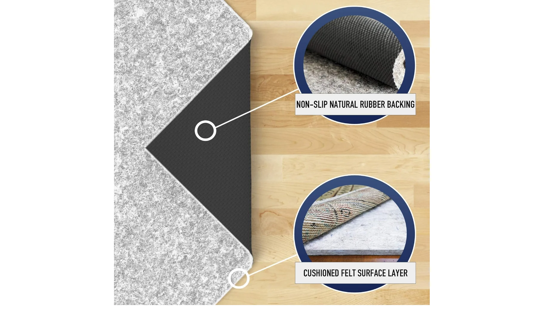 RUGPADUSA-Dual Surface-8'x10' 1/4" Thick Felt + Rubber Non-Slip Backing Rug Pad Safe for All Floors