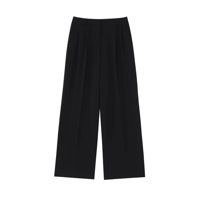 PB&ZA 2025 Women Double Breasted Blazer and Wide Leg Trousers Set in Black and Gray Classic Stylish Office Formal Wear 5