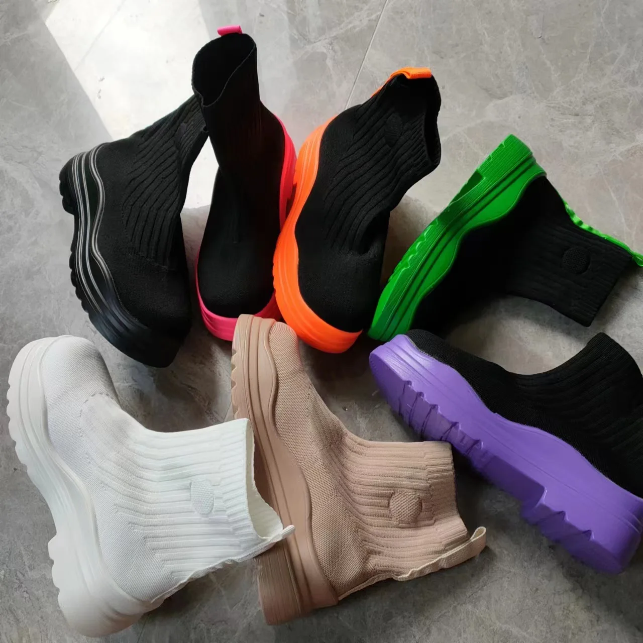 2023 Style Stretchy Fabric Winter Boots Women Shoes Slip on Chunky Platform Heel Ankle Chelsea Fall Boots Womens