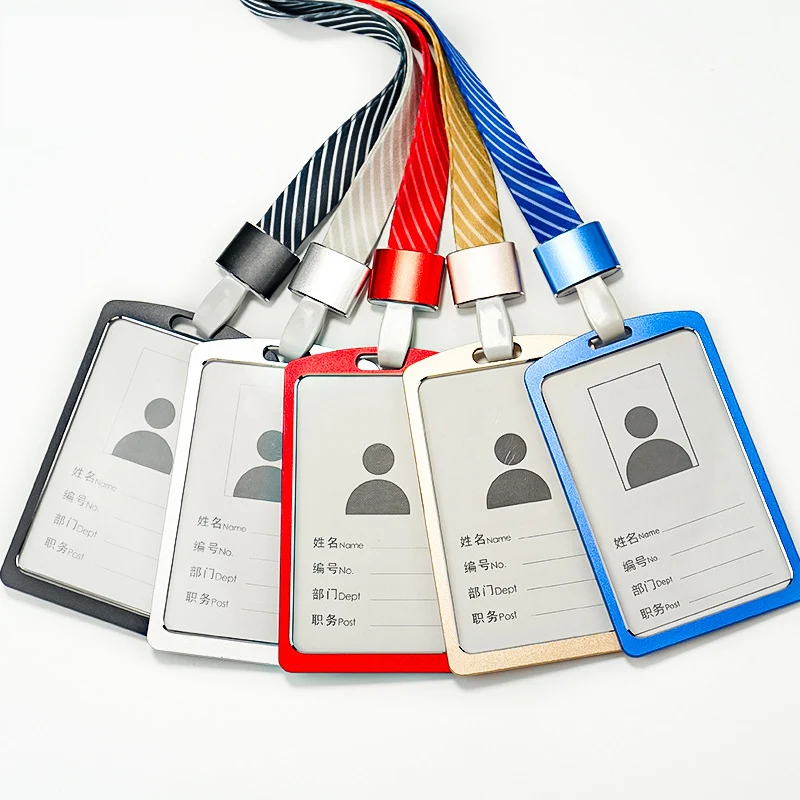 Réinitialisation de badge d'identité de travail en alliage d'aluminium, double face, sac en métal transparent, porte-cartes pour carte d'identité, carte d'étudiant, sans lanière, 1 PC
