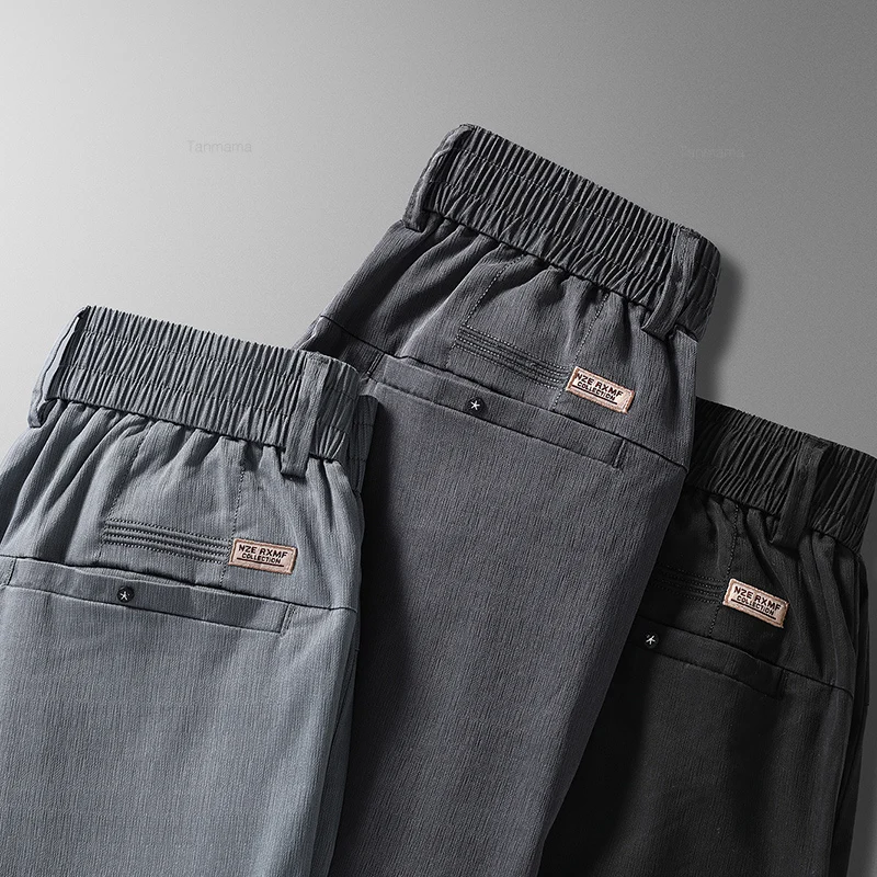 Summer Ultra-thin Men's Lyocell Casual Pants Breathable Soft Ice Silk Elastic Straight Business Trousers Black Gray casual pants