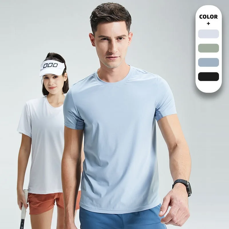 Solid Color Elastic T-shirt Breathable Mesh Splicing Fitness Clothes Running Quick-drying Clothes Sports Short-sleeved Men
