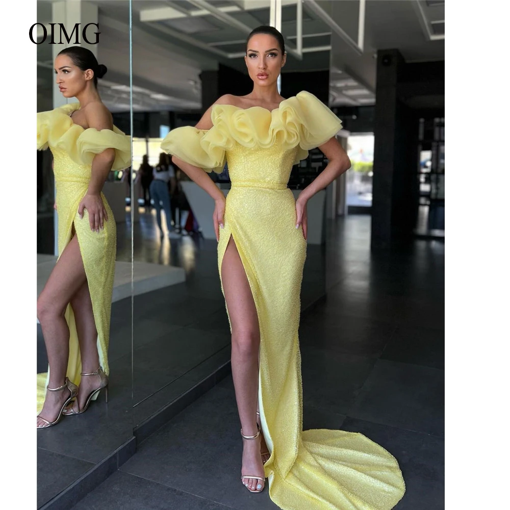 Sexy Mermaid Ruffles Slit Long Evening Gown Formal Prom Dress Y7911