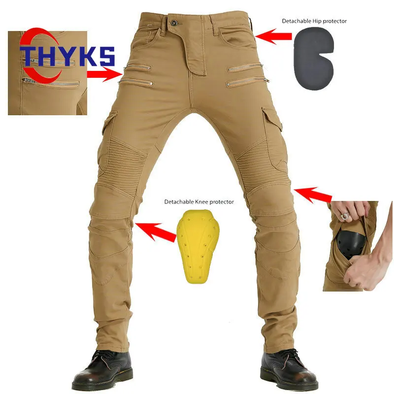 

Men's Cycling Pants Four Seasons Anti Fall Knights Motorcycle Racing Pant Zippers Casual Mountaineering Work Trousers Outdoor