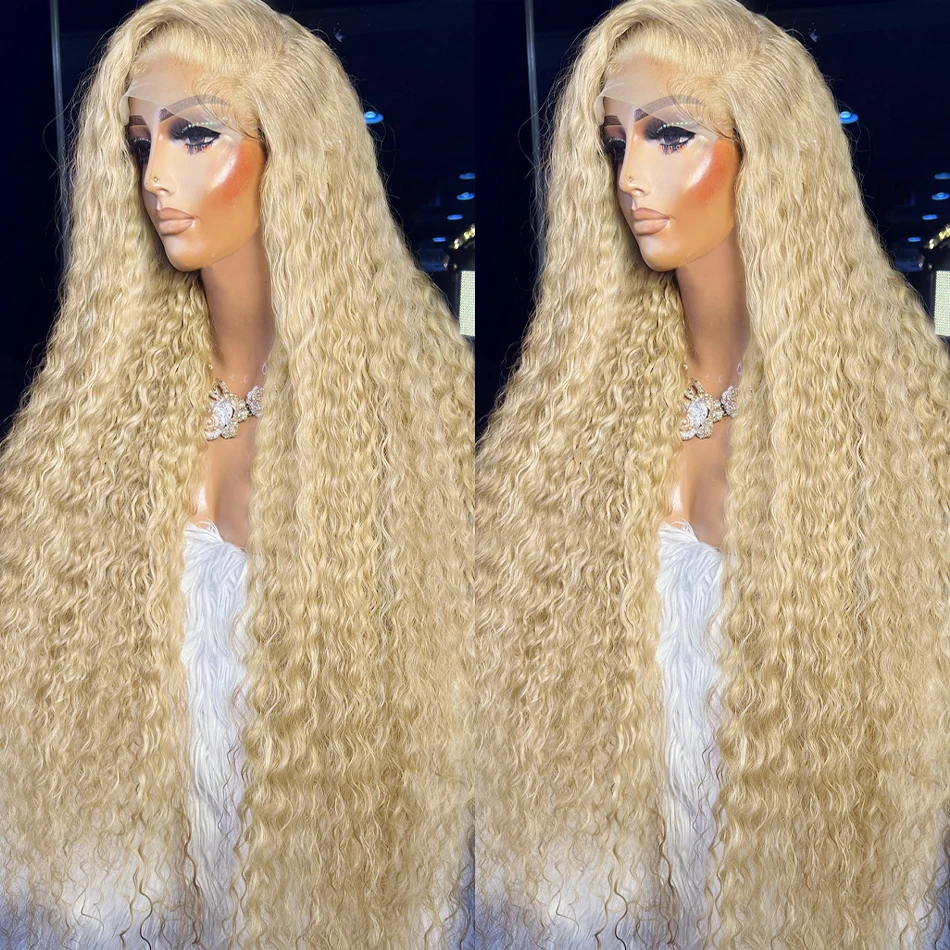 

30 38 inch Loose Deep Wave 613 Honey Blonde Human Hair Wigs 13x6 Blonde HD Transparent Lace Front 250% 13x4 Transparent Curly