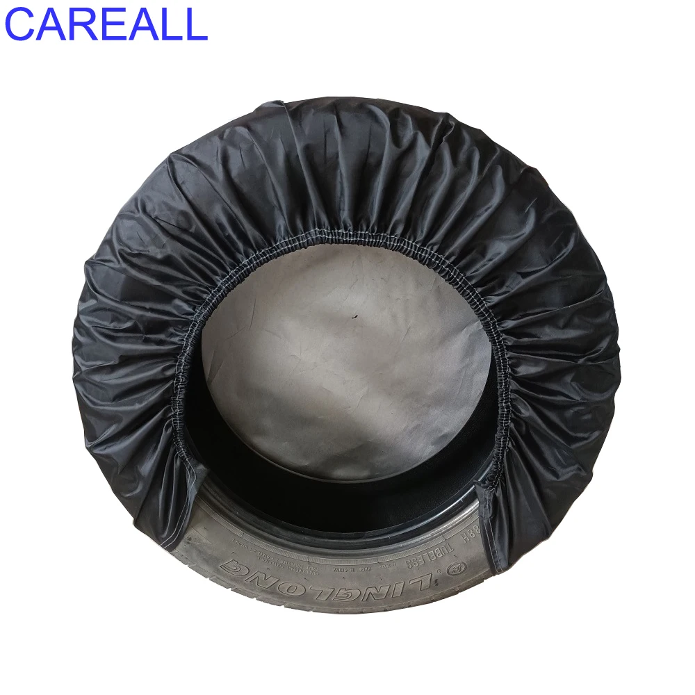 CAREALL 25inch Waterproof Car Tire Cover Storage Bag 420D Oxford Cloth RV Wheel Protector Black Dust-proof Tyre Gard