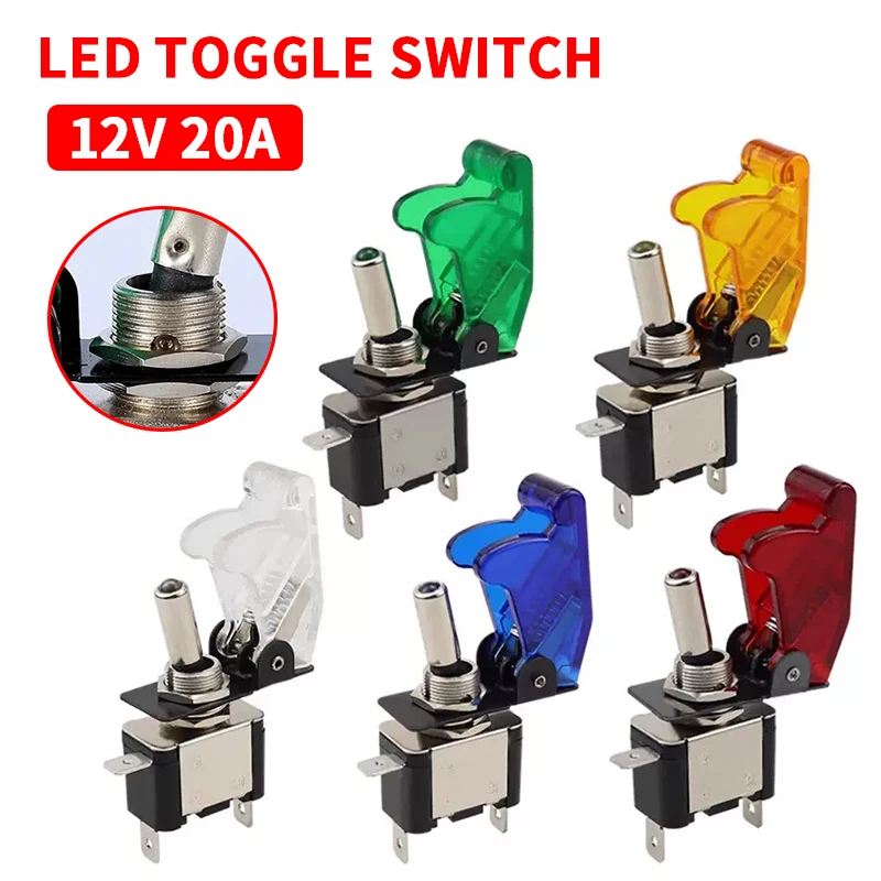 12V 20A SPST Toggle Rocker Switch LED Switch with Protective Cover Car Auto Cover LED Toggle Control on/Off 5/20Sets car toggle switch