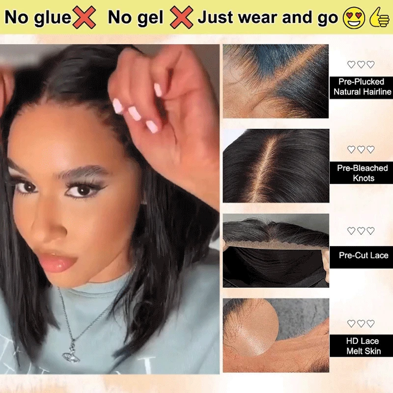 Glueless 5x5 HD Lace Closure Short Bob Wigs Wear and GO 1b27 Ombre Blonde Straight Bob 13x4 HD Lace Front Human Hair Wigs