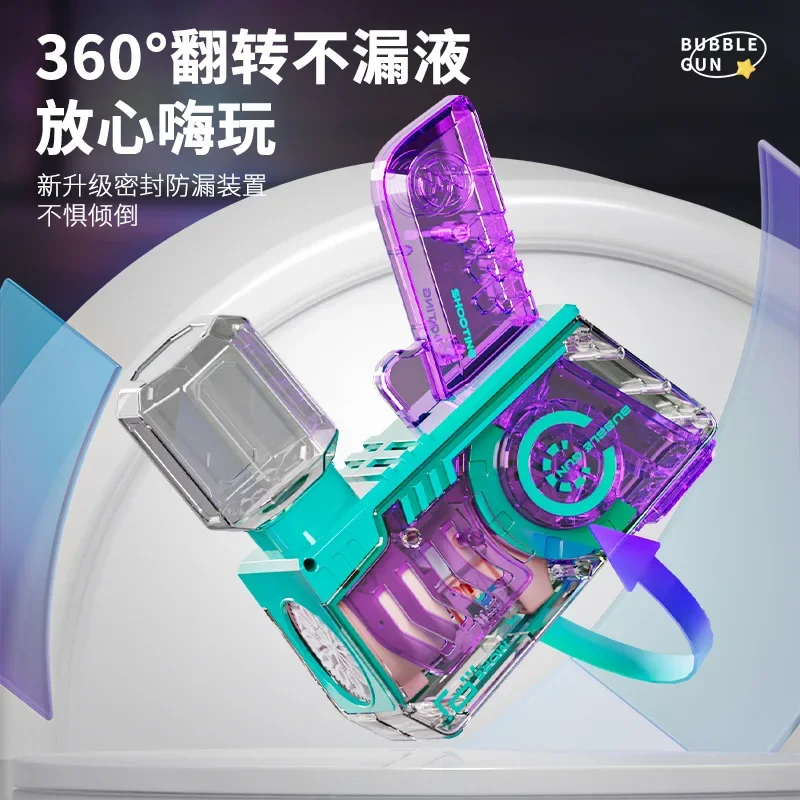10 Hole Clear Bubble Machine Kids Fully Automatic Light Handheld 2024 New Bubble Gun Electric Bubble Machine 3