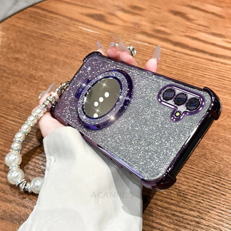 Glitter Mirror Holder Bracelet Chain Soft Shockproof Back Cover Case