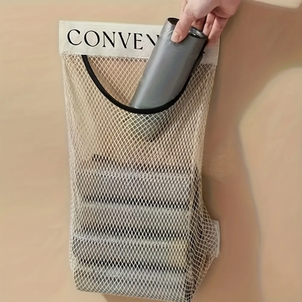 1Pc Wall Mounted Plastic Bag Organizer,Reusable,Household Miscellaneous Net Bag,Garbage Bag Ideal for Kitchen Organization 3