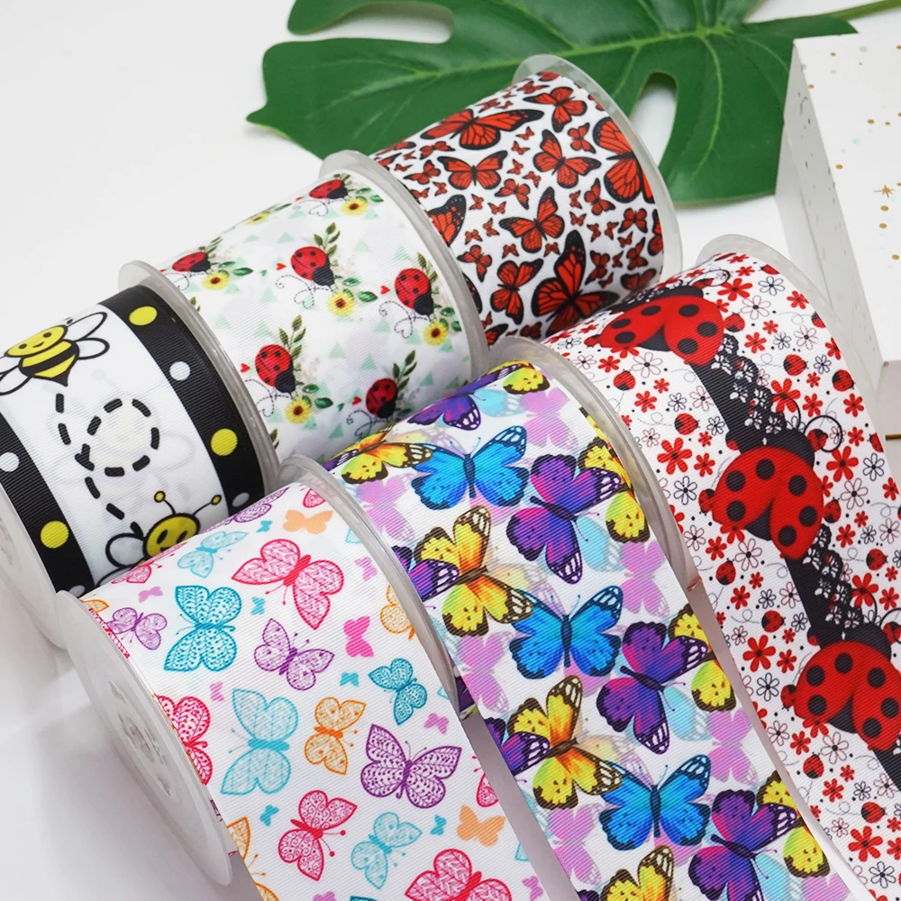 Grosgrain Ribbon DIY Cartoon Insects Printed Grosgrain Ribbon For Craft Supplies Sewing Accessories 5 Yards Planar Resins Mold 10 Pieces