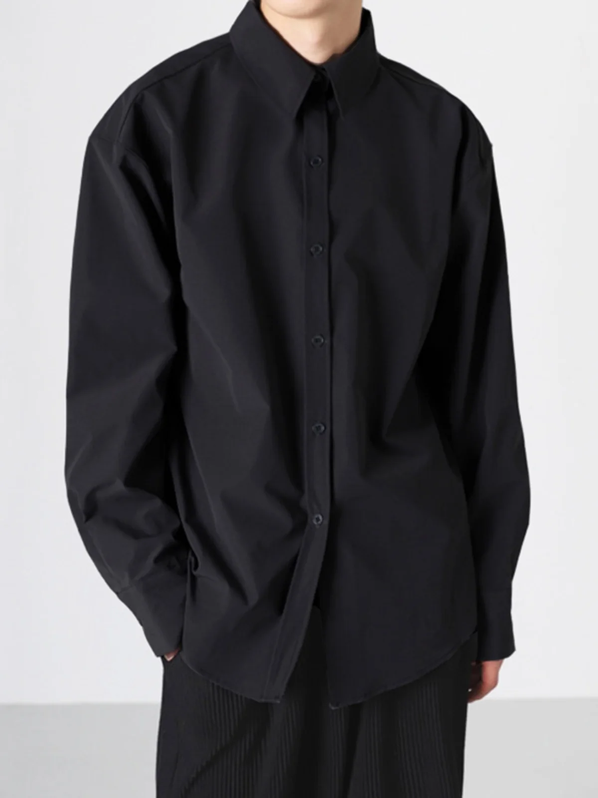 Black Casual Formal Long Sleeve Shirt for Men Spring Autumn Business Wear Iron Free White Outerwear Trendy And Handsome