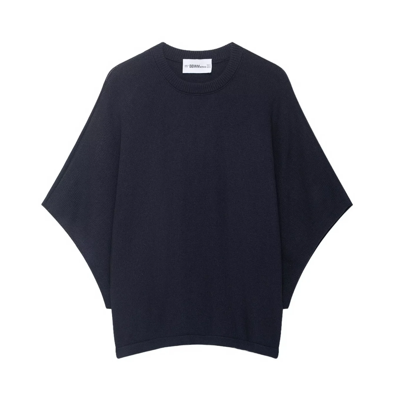 Woman's Knit Sweater Loose O-Neck Solid Color Wide Bat Sleeve Cropped Sweater Minimalist Autumn Female Pullover Sweater Top