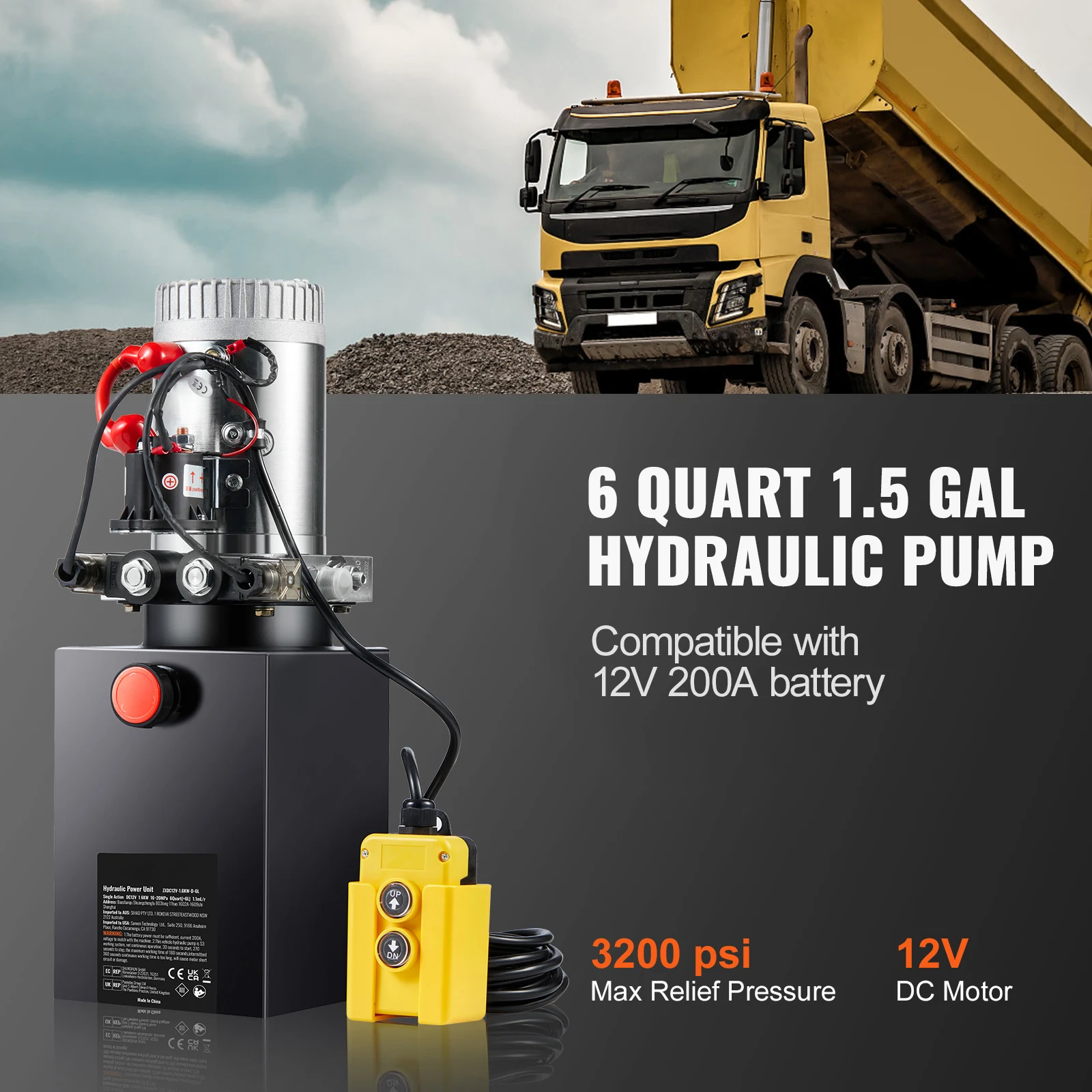 SucceBuy Hydraulic Pump 4-20 Quart Dump Trailer Pump Double Acting Dump Trailer Pump DC 12V Hydraulic Power Unit for Car Lifting