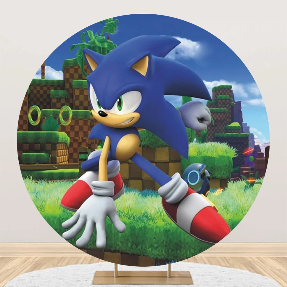 thumbnail image 1 of Fondo de fotografía redondo de Sonic The Hedgehog para fotografía, suministros para fiestas de cumpleaños, baby shower, pancarta personalizada, 1 of 5