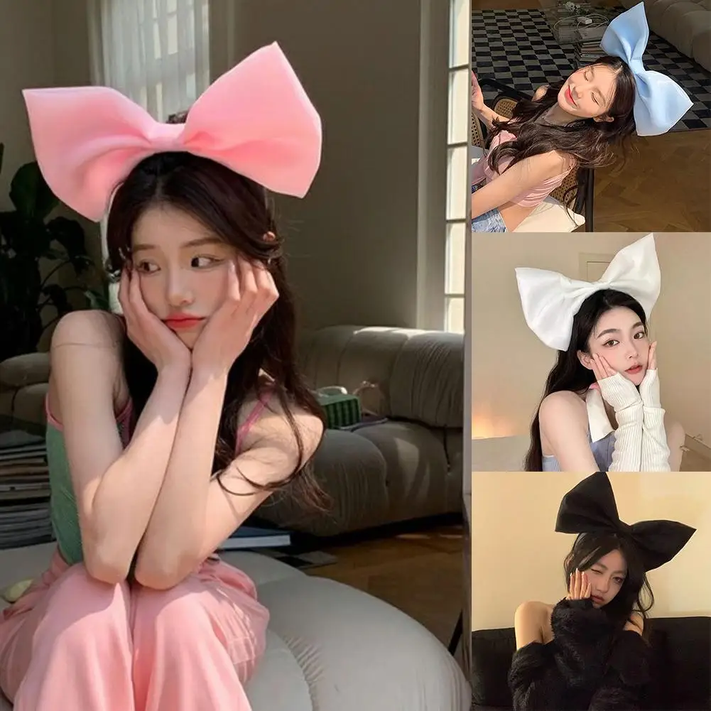 

Oversized Bow Headband Pink Blue Black White Solid Headdress Hoop Accessories Cute Hair Girls Women Sweet Holiday Party Hai B9o6