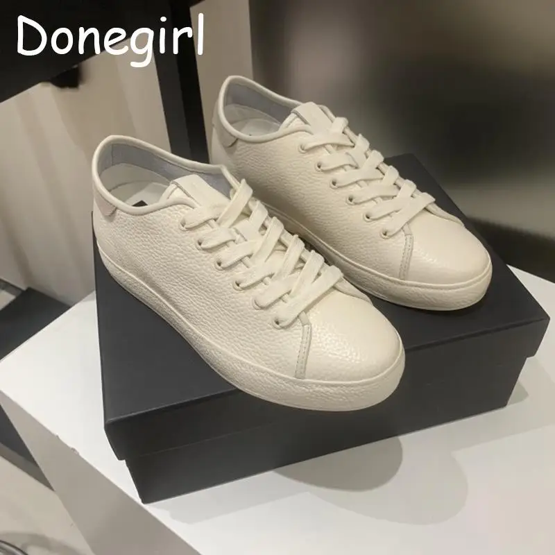 

Donegirl 2023 New Women Lychee Pattern Flats Lacing Shoes Versatile Internal Height Increase Casual Simple Shoes Female Chic