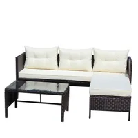 Outdoor Patio Furniture Sets 3 Piece Set Wicker Ratten Sectional Sofa With Seat Cushions(Beige Cushion) 2
