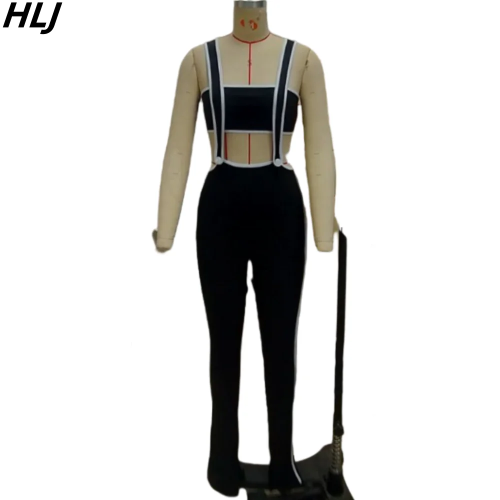 HLJ Spring New Strap Skinny Pants Two Piece Sets Women Off Shoulder Backless Tube And Pants Outfits Female 2pcs Streetwear 2024