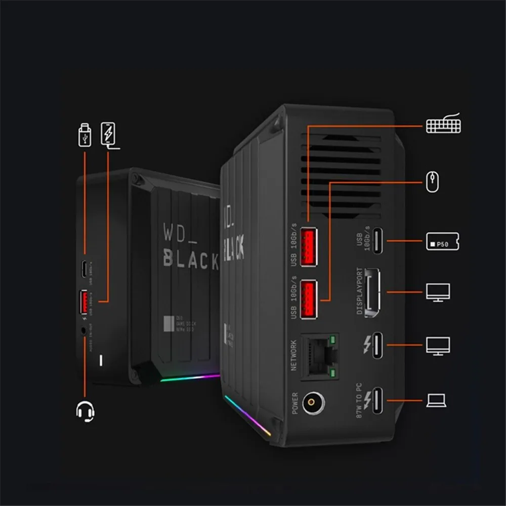 웨스턴 디지털 NVMe SSD 게임 도킹 스테이션, 외부 게임 전용 솔리드 스테이트 드라이브, 2T WD_Black D50, 0T, 1T