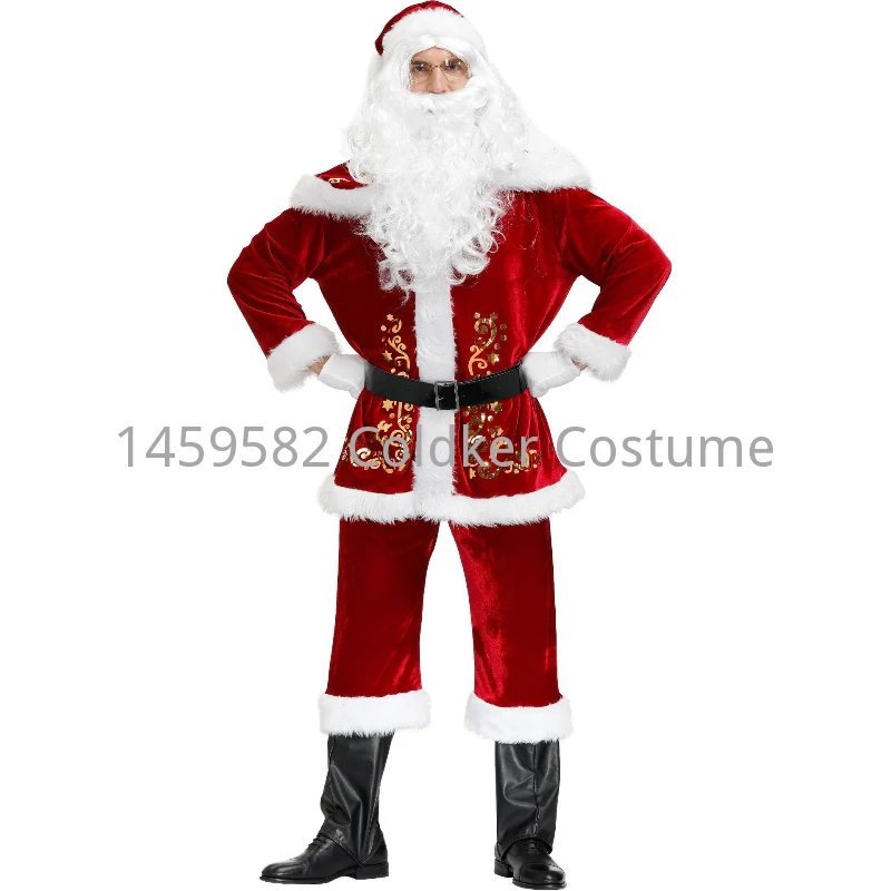 

Men's Santa Costume Set Christmas Deluxe Velvet Red Adult Teenager Santa Claus Suit Christmas Xmas Party Cosplay Costumes
