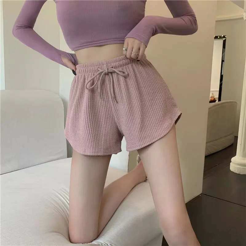 Women Shorts Summer High Elastic Lace Up Drawstring Sleep Bottoms Fitness Running Simple Home Safety Underwear Cool Comfortable