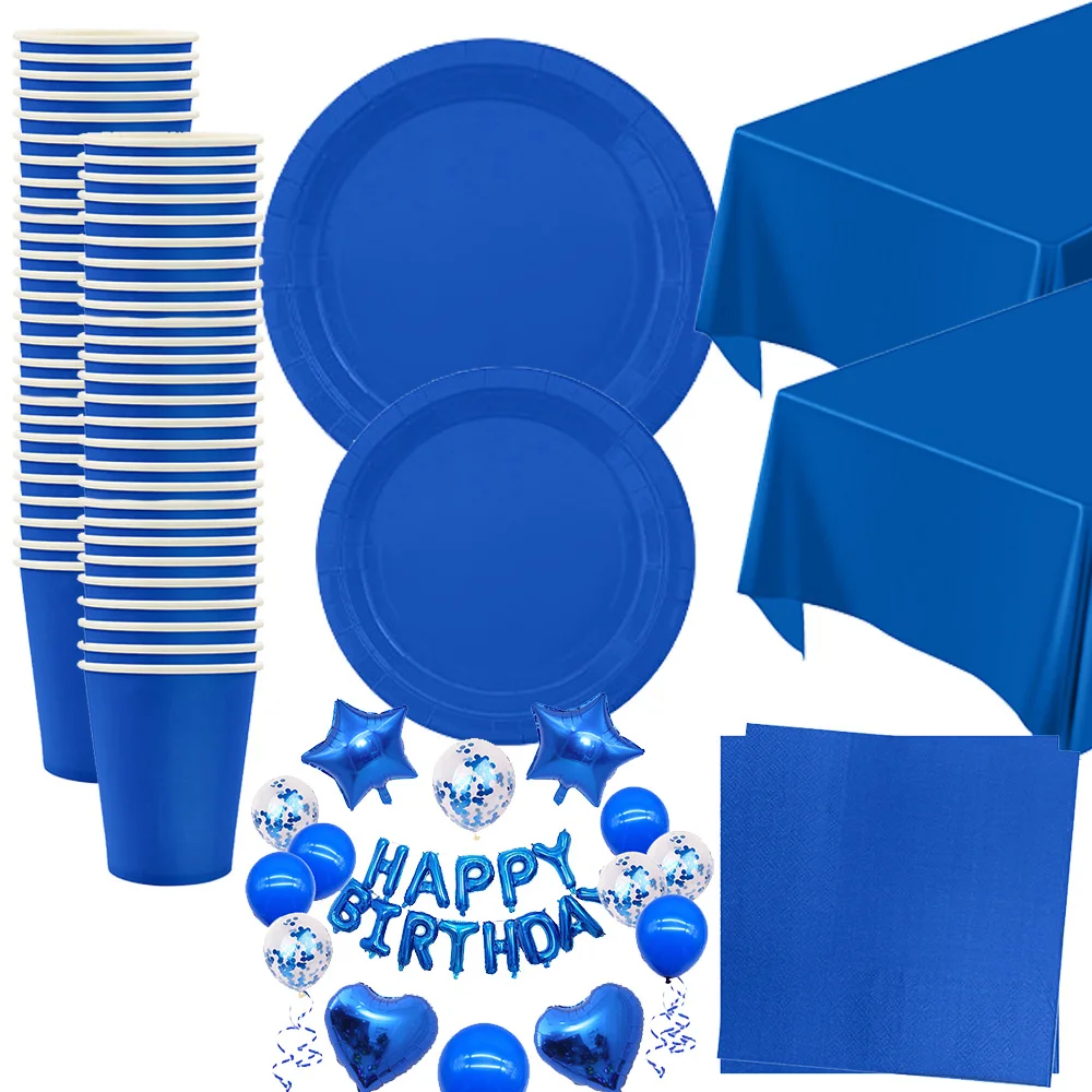 Dark Blue Party Tableware Set - Plates, Napkins, and Cups for Birthdays and Baby Showers