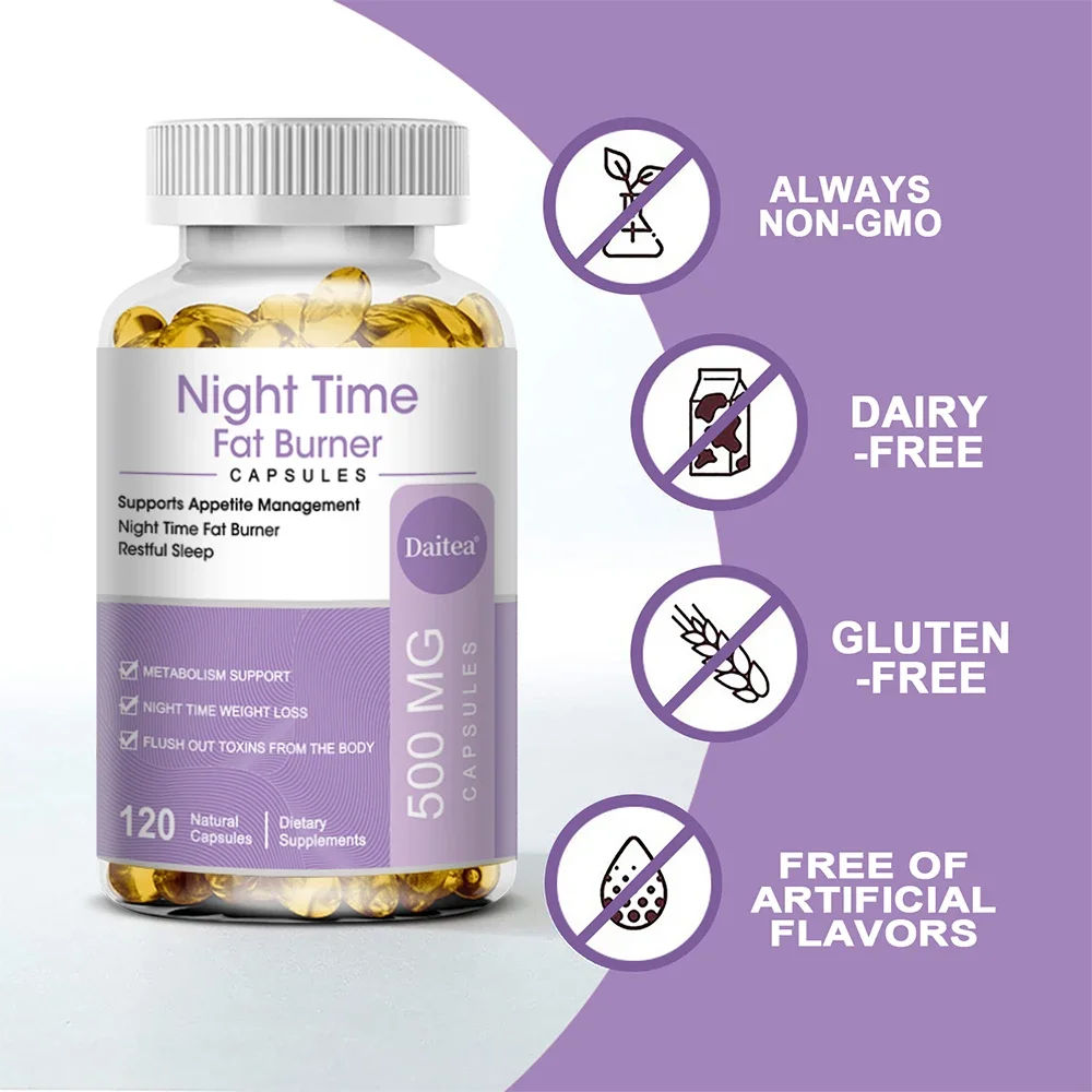 Nighttime Fat Burner-Natural Sleep and Nighttime Fat Burner-Appetite Suppressant and Detox, Metabolism, Vegetarian Capsules
