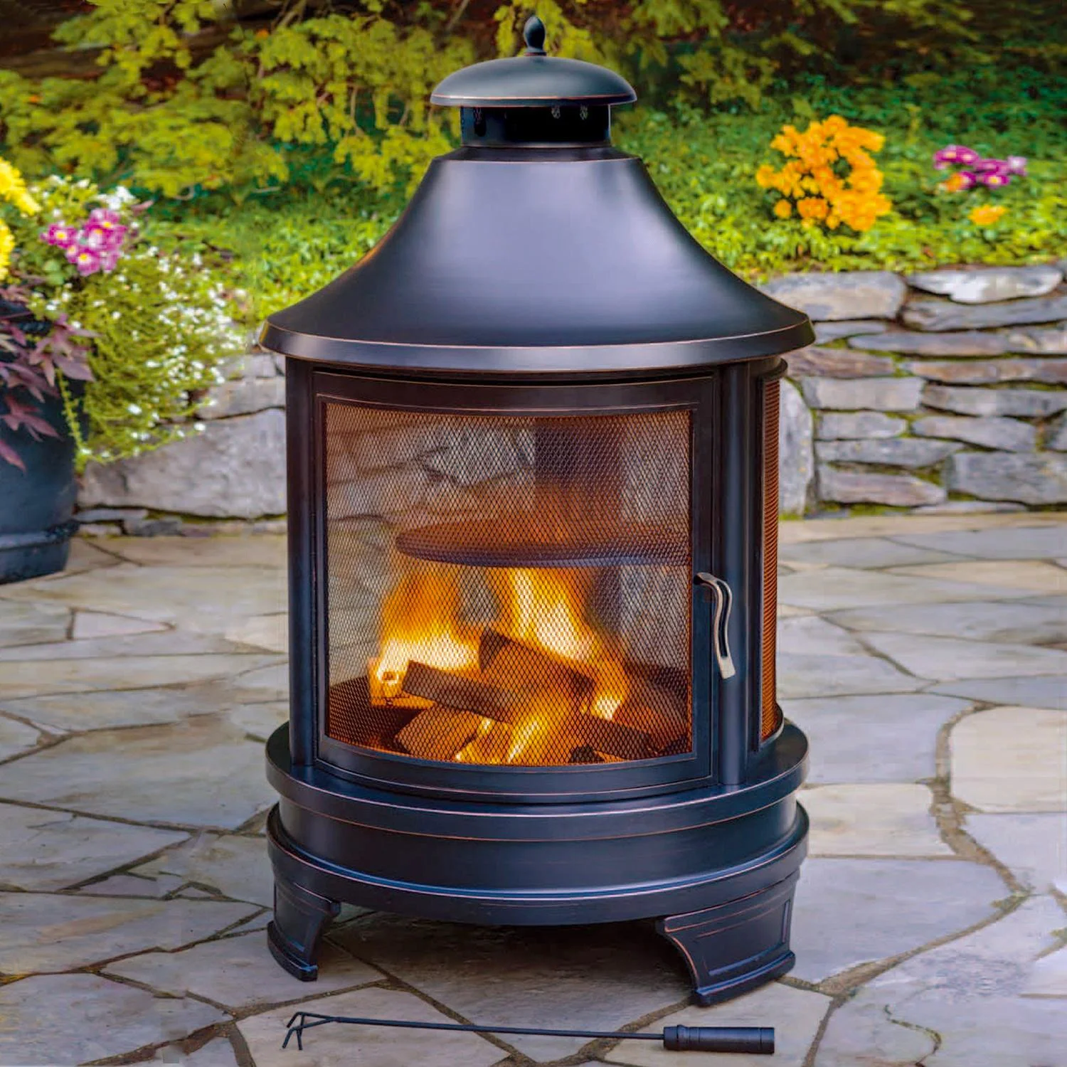Outdoor 50'' Garden Backyard Charcoal Wood Burning Metal BBQ Fire Pit With Cast Iron Cooking Grill 5