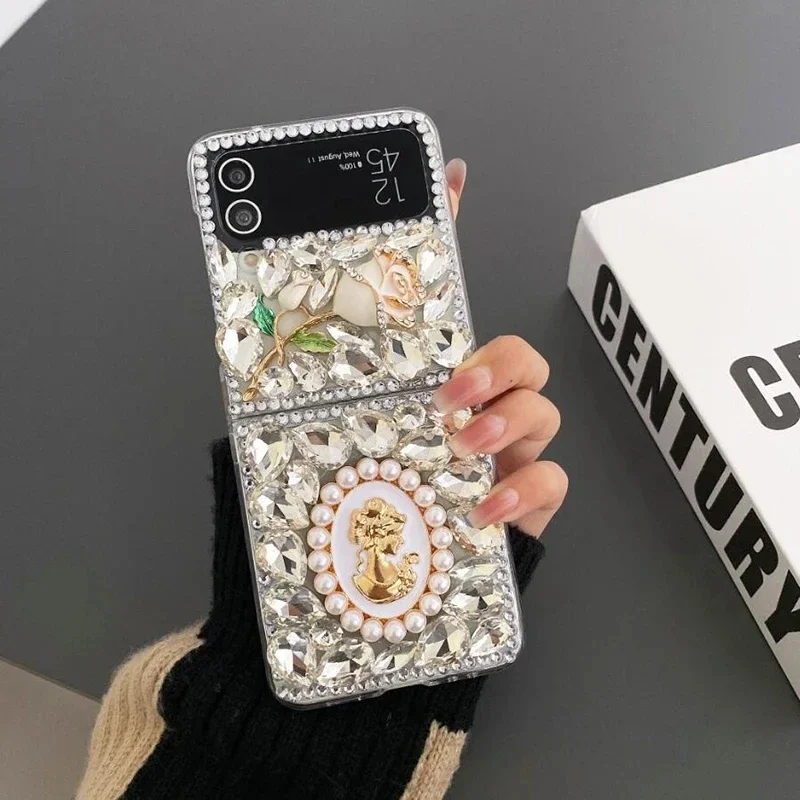 Luxury Butterfly Sparkle Gems Crystal Bling Custodie Per Specchietti Per Samsung Galaxy Z Flip 1 2 3 4 Flip3 Flip4 5G Diamond Cover