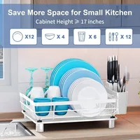 Dish Rack- Durable Dish Drying for Kitchen Counter,Dish Drainers with Drainboard,Kitchen Organization and Storage(White，Metal) 2
