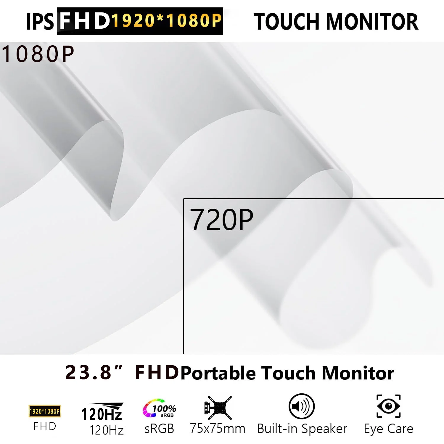 AHXJKA 23.8인치 120HZ 휴대용 터치 모니터 1920*1080P FHD IPS는 휴대폰 노트북 PS4/5용 Type-C 미니 HDMI와 원라인 연결 가능