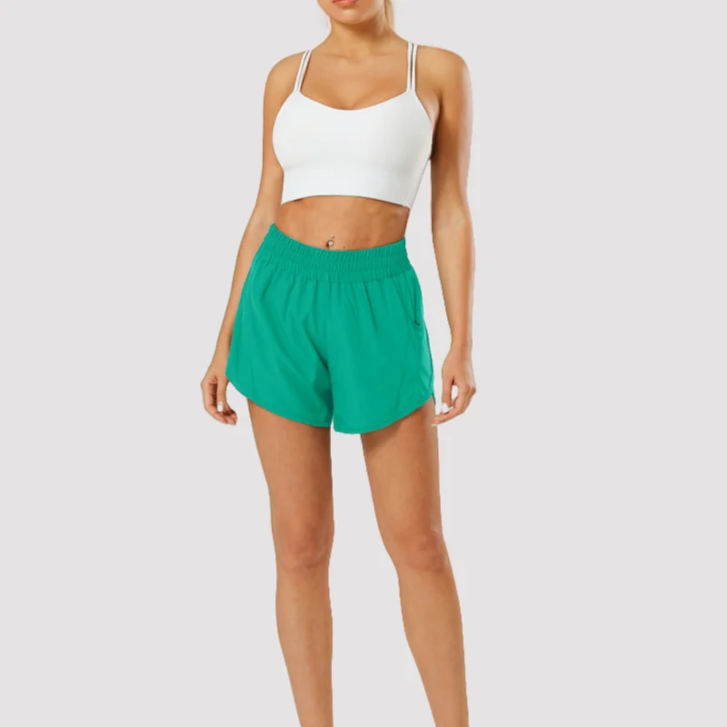 Solid Color High Waist Loose Fitness Short Side Zipper Pocket Gym Yoga Wear Workout Run Sporty Shorts Outfit for Woman Clothing