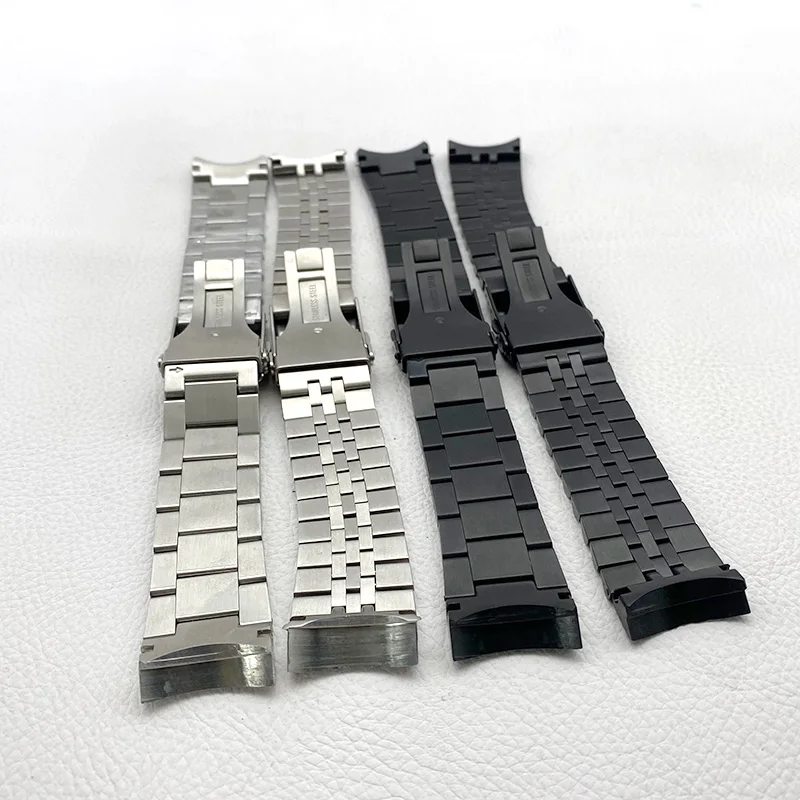 Stainless Steel 22mm Watch Bracelet with Deployment Folding Buckle and Solid Arc Ends