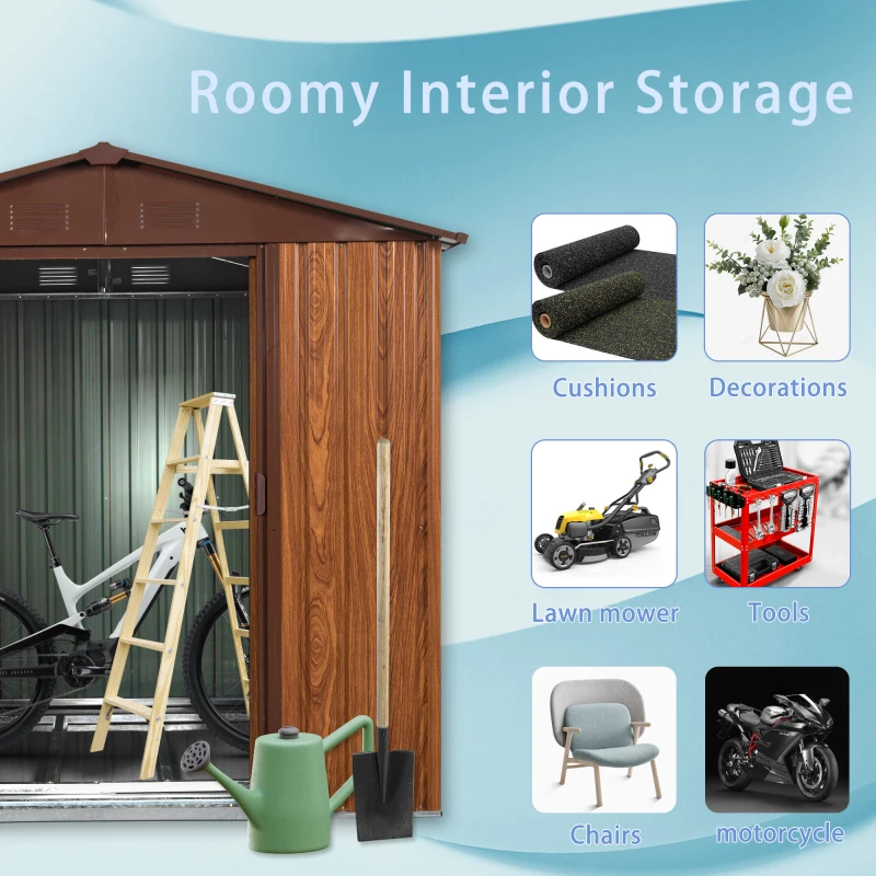 6ft x 6ft Outdoor Metal Storage Shed with Metal Floor Base sturdy and durable Easy to assemble For outdoor backyard gardens