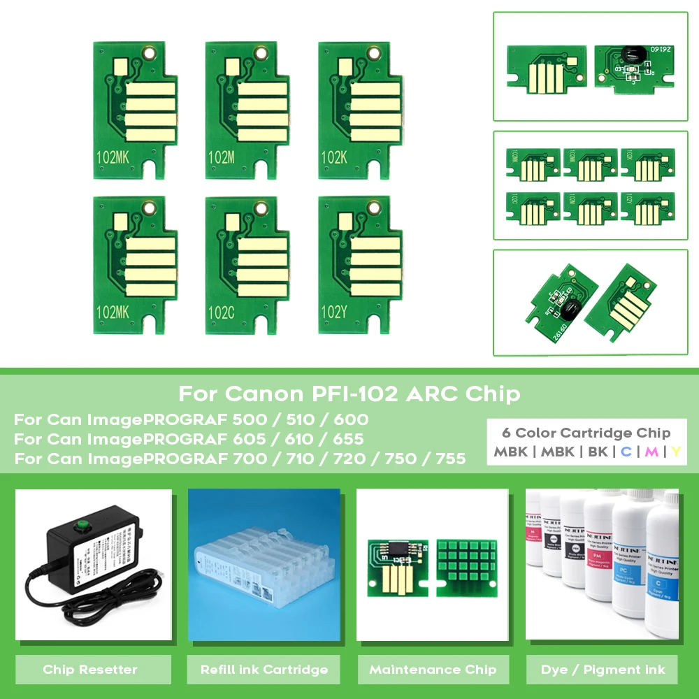 PFI-102 PFI102 Permanent Chips For Canon iPF500 iPF510 iPF600 iPF605 iPF610 iPF700 iPF710 iPF720 Printers