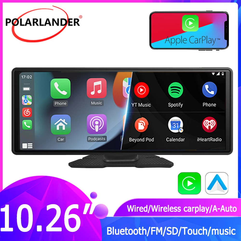 

Автомобильный дисплей 10,26 дюйма Портативный USB/TF Bluetooth Сенсорный экран Высокая четкость большой экран навигация беспроводной Carplay Android авто