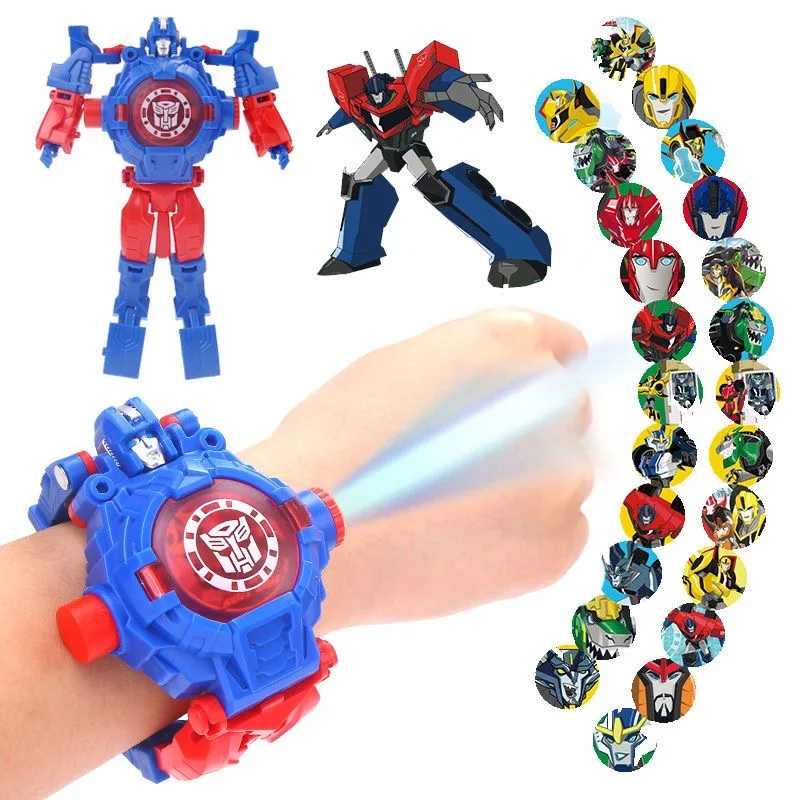 Disney Spiderman 24 Projection Patterns Children Watches for Boy Deformation Robot Projection Electronic Clock Kids Christmas 3
