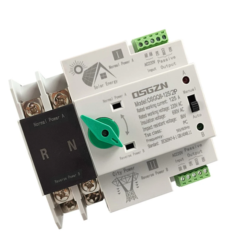 Selettori di trasferimento automatico a doppia alimentazione inverter fotovoltaico su guida Din 2P 4P ATS 63A 100A 125A solare fotovoltaico - immagine 2