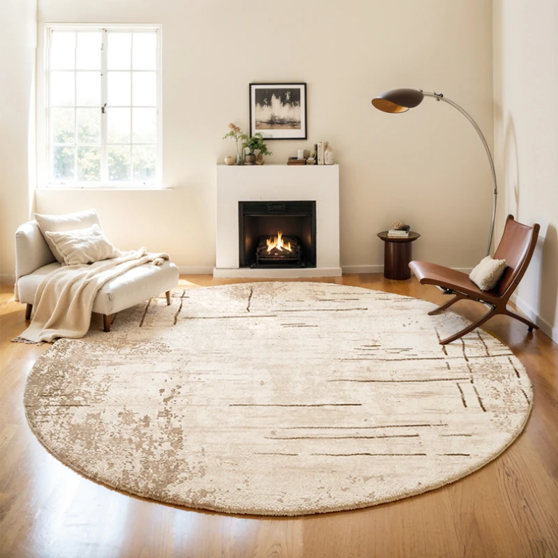 Wabi Sabi Style Living Room Decoration Round Carpet French Rugs for Bedroom Fluffy Soft Washable Plush Rug Home Non-slip Mat