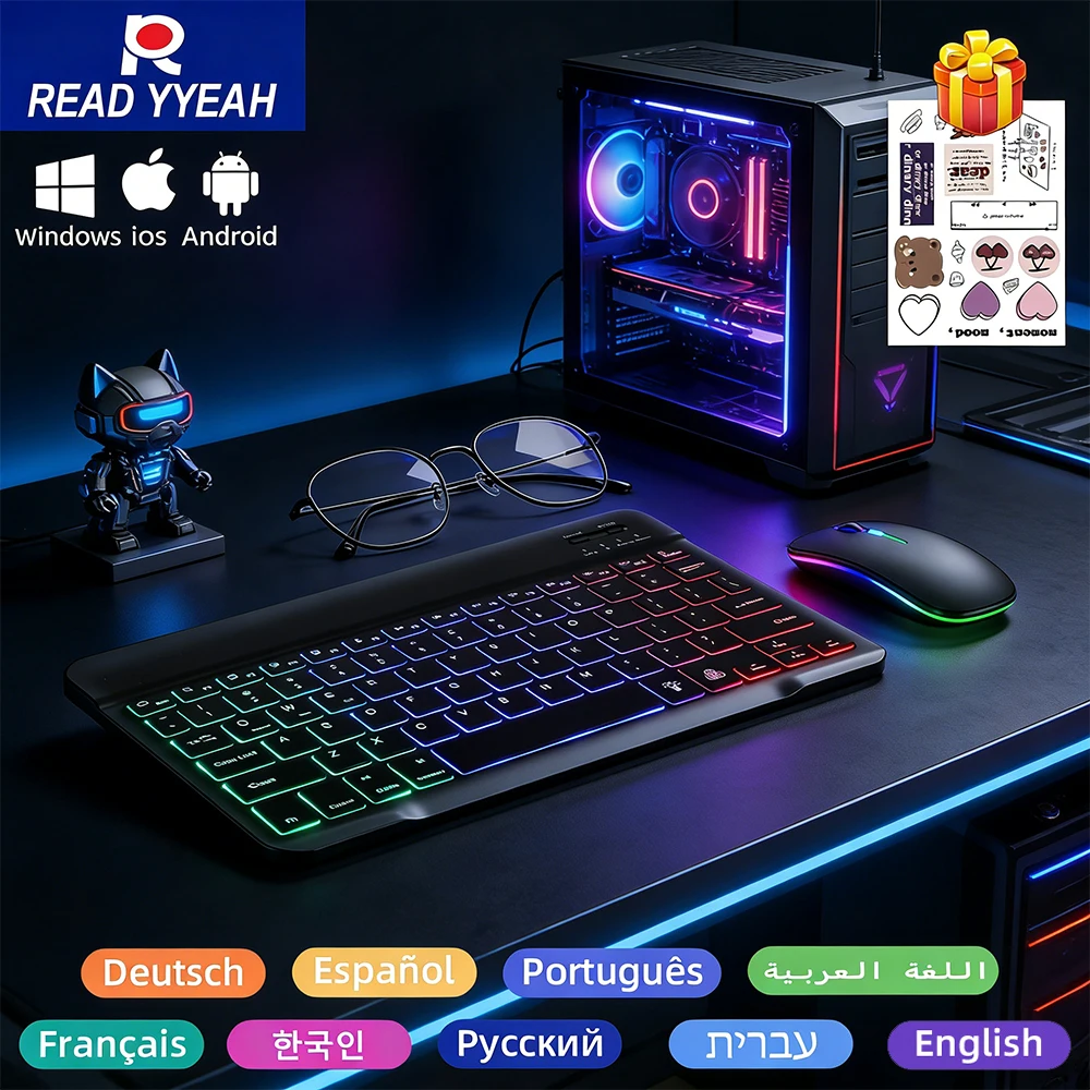 Enhanced Wireless Bluetooth Keyboard and Mouse for Tablets and Phones - Multi-Language Support