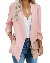 

Womens Casual Blazer Ruched 3/4 Sleeve Open Front Relax Fit Office Lightweight Cardigan Jacket Blazers