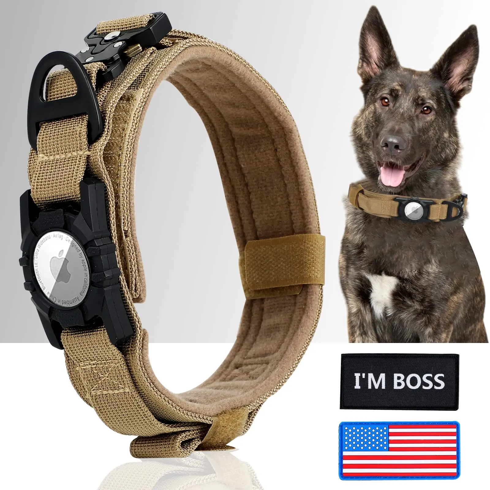 AirTag Tactical Dog Collar with AirTag Holder and Handle Military Dog Metal Buckle Adjustable GPS Collar for Medium Large Dogs Dog Collar Pet Collar