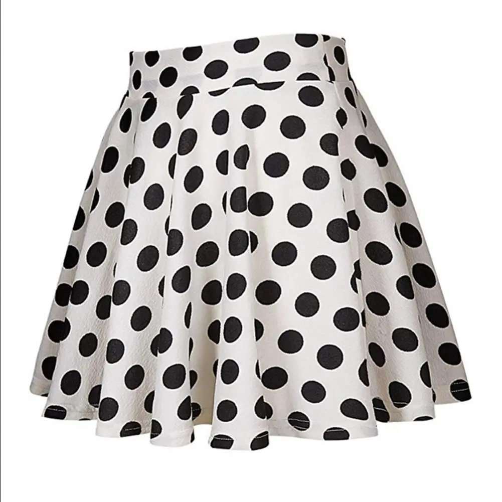 Women Spring Summer Dot Printed Skirt Soft Breathable Loose High Waist A-line Pleated Midi Dress Fashion Party Costume 4