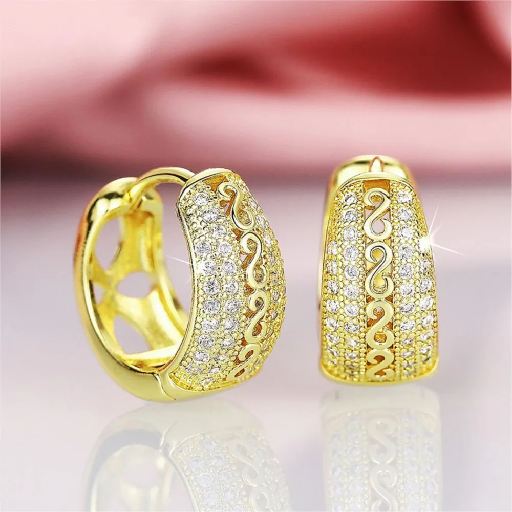 Light Luxury Hollow Out Synthetic Zirconia Hoop Earrings for Women High Quality Casual Earrings Anniversary Jewelry Accessories