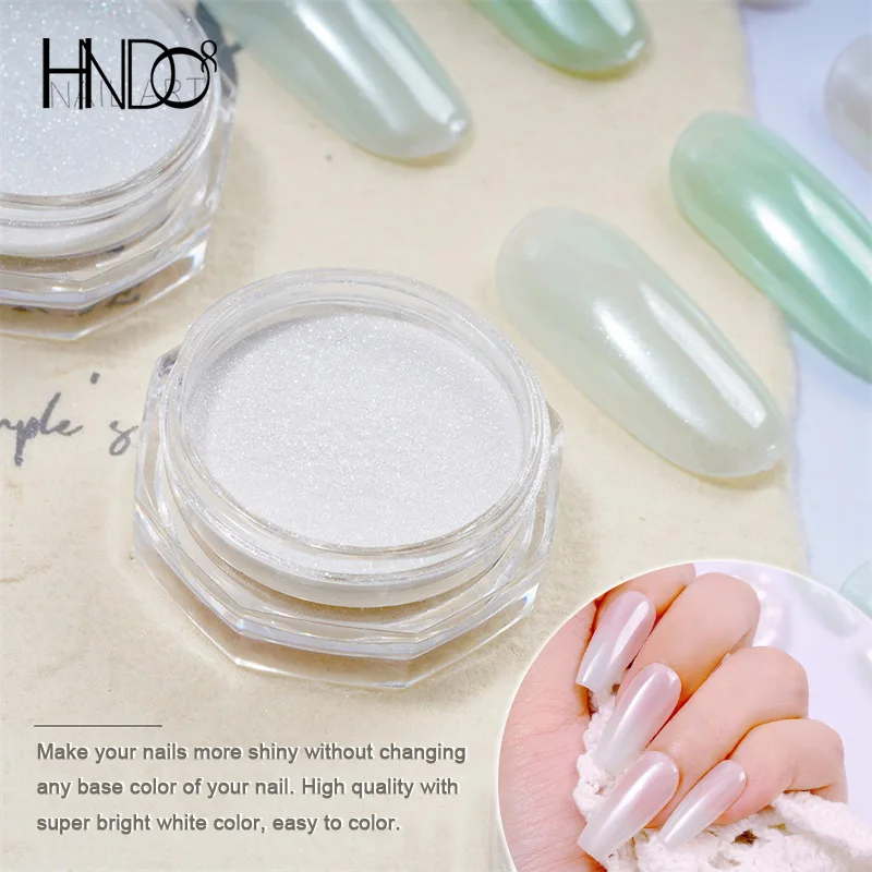 HNDO New White Pearl Powder Chrome Dust Bright Shiny Effect for Gel Polish Manicure Nail Art Design Nails Glitter Pigment