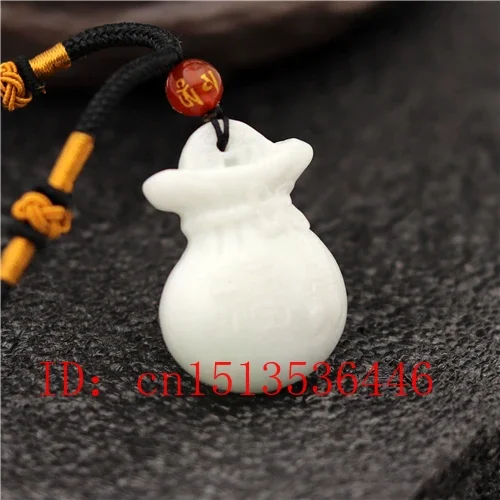 

Carved Lucky Bag Jade Pendant Natural Chinese White Necklace Charm Jewellery Fashion Amulet Gifts for Women Man