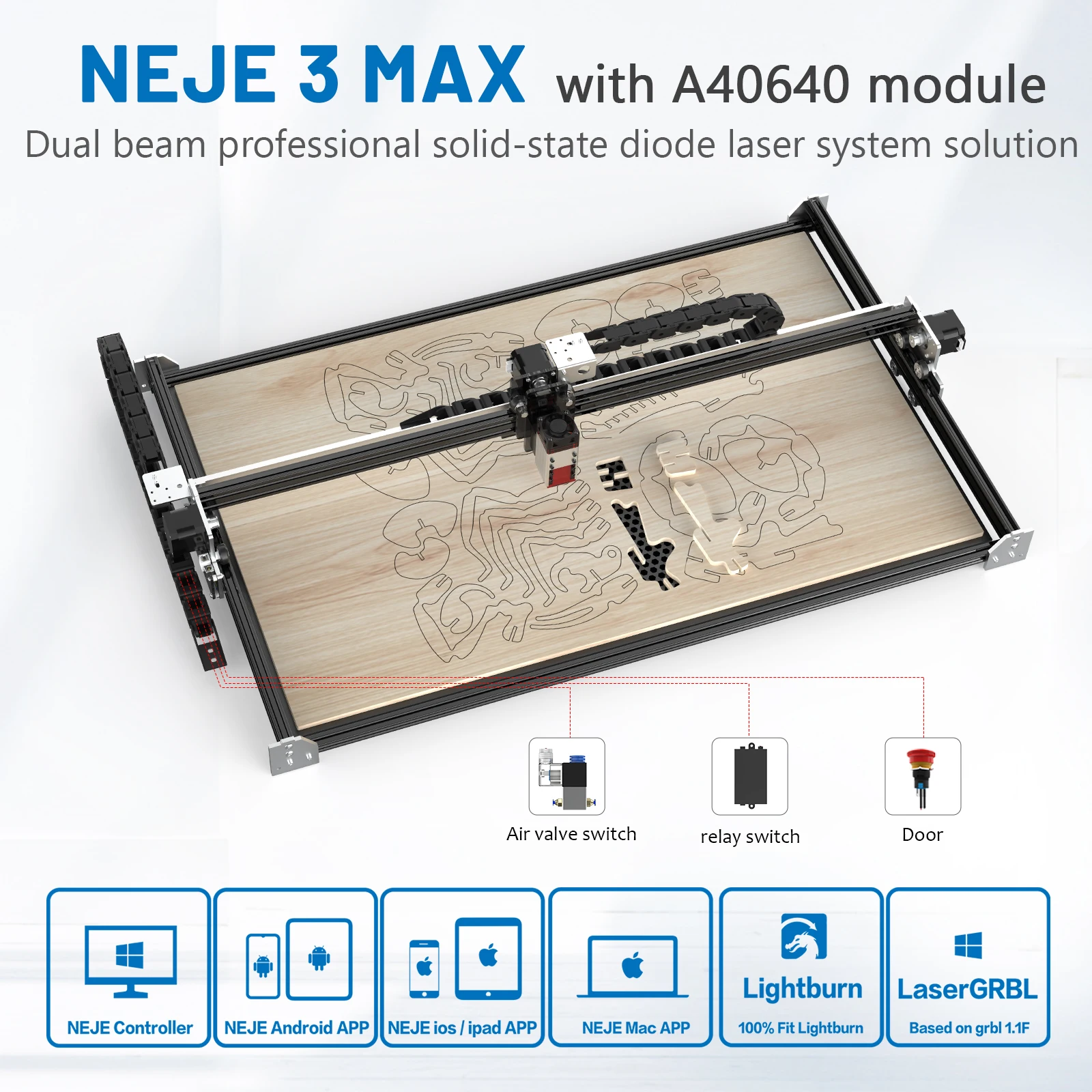 wood saw machine NEJE 3 Max A40640 CNC Desktop Wireless Laser Engraver Cutter Cutting Engraving Machine Router Lightburn GRBL App Control wood pellet maker