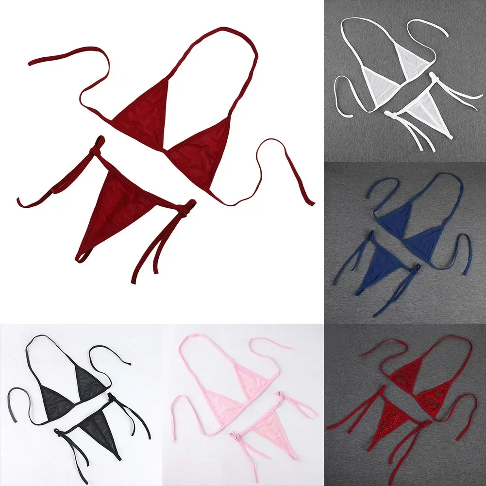 Womens Sexy Lingerie Bikini Swimwear 2 Piece Bra With Tie Side Thong Beachwear Swimsuit Microbikini Bathing Suit - Image 6